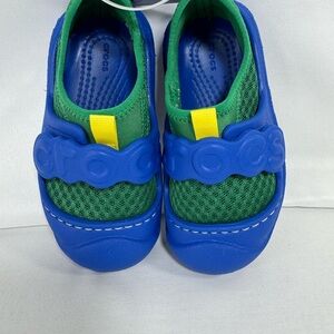 CROCS Blue & Green Kids Slip-On Water Shoes with Yellow Tab